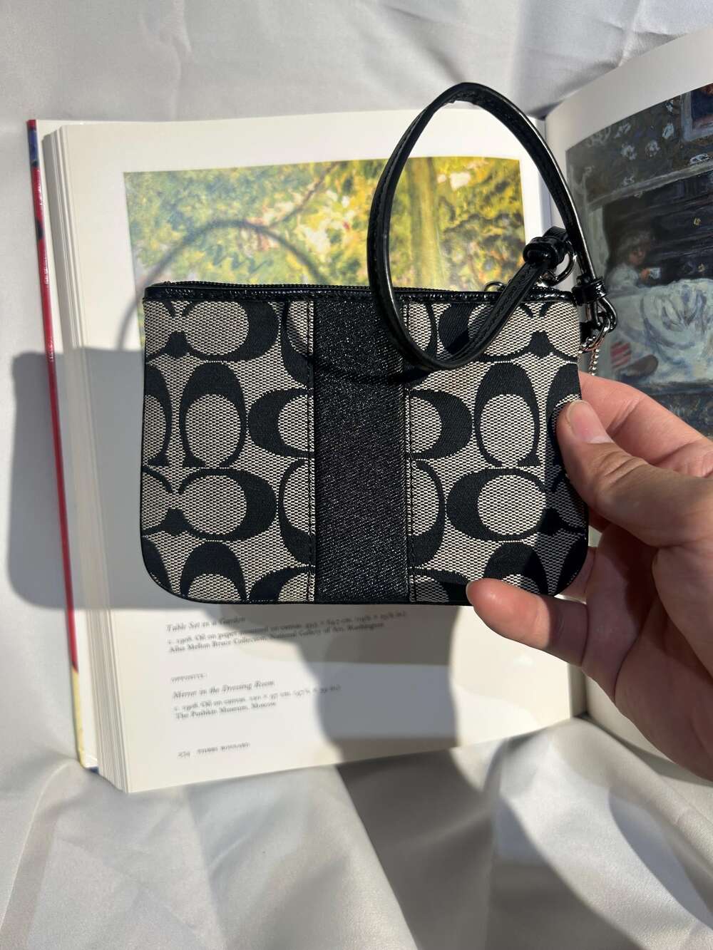 Signature stripe small wristlet (coach f49174) silver/black/white/black - Picture 6 of 8